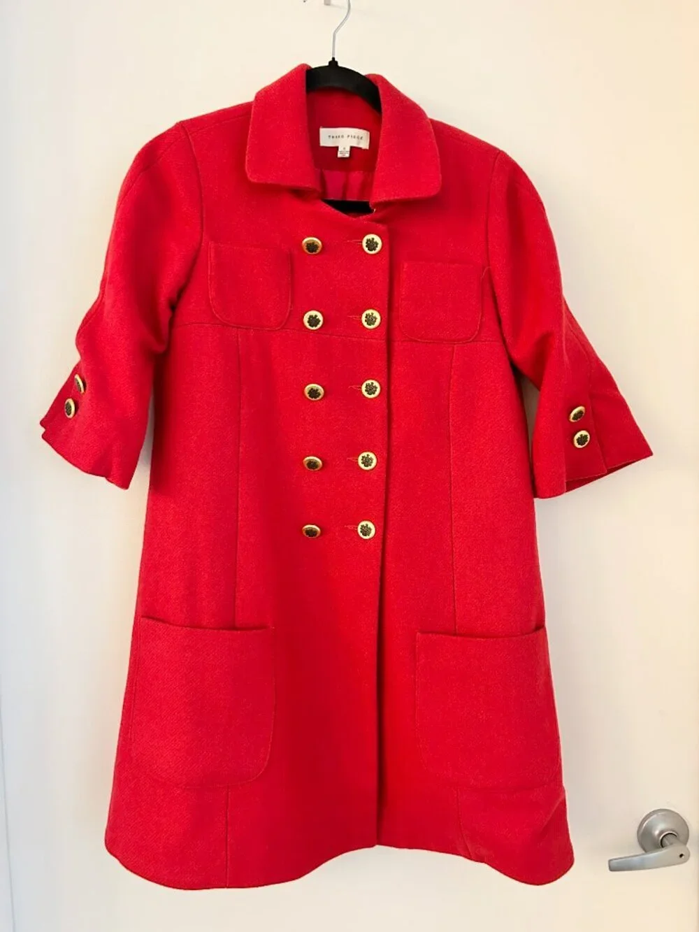 Anthropologie Third Piece Wool Double Breast Peplum Peacoat Jacket in Red Size 8